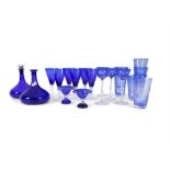 A COLLECTION OF ‘BRISTOL’ BLUE DRINKING GLASSES comprising a set of six William Yeoward stemmed