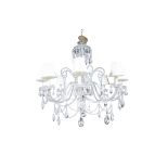 A LARGE CUT-GLASS EIGHT LIGHT CHANDELIER the domed corona hung with rows of cut glass beading,