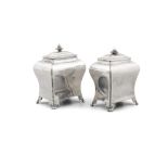 A PAIR OF EARLY GEORGE III SILVER TEA CADDIES London 1763, mark of Pierre Gillois,
