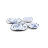 TWO NANKIN BLUE AND WHITE PORCELAIN OCTAGONAL DISHES decorated with landscape and foliate