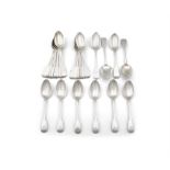 A COMPOSED SET OF 23 19TH CENTURY PLAIN FIDDLE PATTERN TABLE SPOONS crested and initialled –