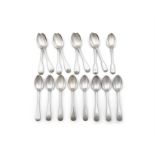 A COMPOSED SET OF NINE EARLY / MID-CENTURY 19TH CENTURY SILVER FIDDLE AND THREAD PATTERN DESSERT