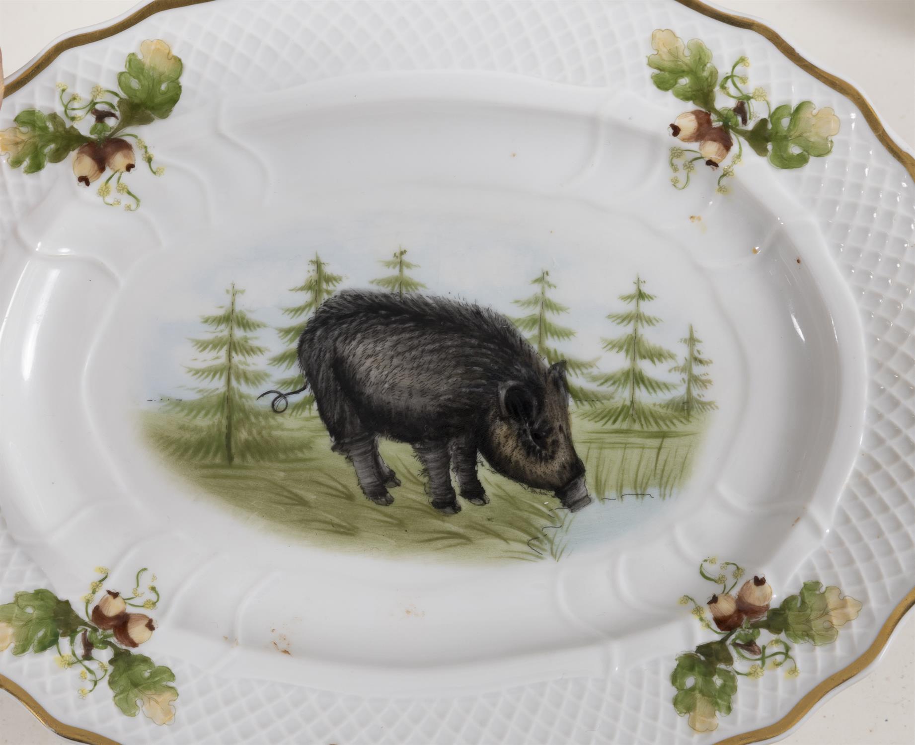 A MODERN HUNGARIAN HAND-PAINTED PORCELAIN PART SERVICE hand painted with wild animals and with - Image 2 of 3