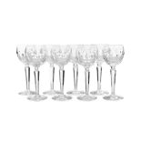 A SET OF NINE MODERN WATERFORD CRYSTAL HOCK GLASSES with facetted bowls on tall stems.