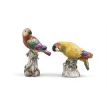 A 19TH CENTURY MEISSEN PORCELAIN MODEL OF A PARROT polychrome, standing on a tree stump 14.