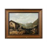 AUSTRIAN SCHOOL, 19TH CENTURY Alpine Landscape with Figures Oil on board, 40 x 29cm