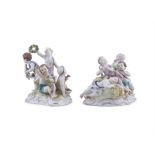 A PAIR OF VIENNA PORCELAIN ALLEGORICAL GROUPS, one depicting Harvest season, the other Summer.
