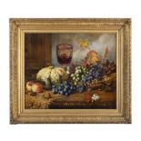 H. BARNARD GRAY (1844-1871) Still Life with a Basket of Grapes, Pumpkin, Apples and Nuts and a