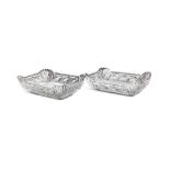 A PAIR OF WATERFORD-SHAPED RECTANGULAR DISHES with fan and shell cut decoration,