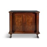 A GEORGE IV MAHOGANY RECTANGULAR SIDE CABINET the top with beaded rim above twin fielded panel