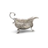 A MID-18TH CENTURY SILVER SAUCE BOAT London 1755 mark of Walter Brind, of oval form,
