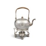 A GEORGE IV BULLET SHAPED SILVER KETTLE AND BURNER ON STAND London c.1929, mark of Crichton