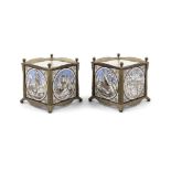 JOHN MOYR SMITH (1839 - 1912) A pair of Minton Tiled Planters, the cast metal frames inset with