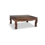 A CHINESE HARDWOOD LOW TABLE, LATE QING DYNASTY, of square form, on short scroll legs with paw