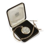 A 9K GOLD OPEN FACE POCKET WATCH, 15-jewel, the circular silvered dial with Arabic numerals and