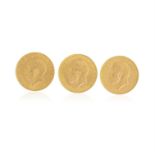 A COLLECTION OF THREE GEORGE V GOLD HALF-SOVEREIGNS, London - 1914 and 1918, South Africa 1925,