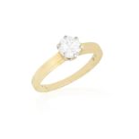 A DIAMOND SINGLE-STONE RING, the brilliant-cut diamond within a six-claw setting to a plain hoop,