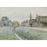 LEONARD LESLIE BROOKE (1862-1940) Village Lane with Stream Watercolour, 18.