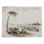 WILLIAM HENRY BROOKE ARHA (1772-1860) Camels traveling in line, Pen and ink,