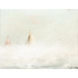 EUGENE BERTHELON (FRENCH, 1829-1914) Sailing Boats in a Mist Oil on board, 27 x 35cm Signed