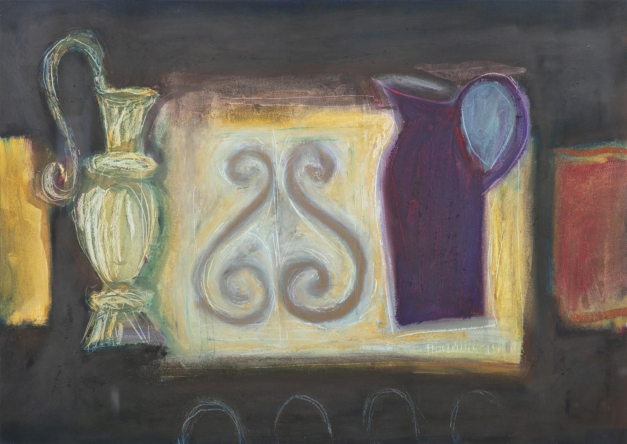 IAN HUMPHREYS (b.1956) Two Jugs Oil on paper, 50 x 70cm Signed and dated (19)'75 Provenance: