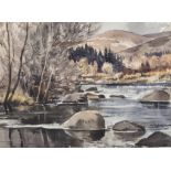 TOM NISBET River landscape Watercolour, 27 x 37cm Signed