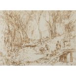 Sir FRANK SHORT, RA (1857-1945) (after JMW Turner) Hunt Party in Wooded Landscape sepia