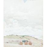 ALETHEA GARSTIN (1894 - 1978) Haystacks Below a Cloudy Sky Watercolour, 32.5 x 27cm Signed lower