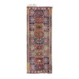 A LARGE SEMI-ANTIQUE KONYA KILIM, S.W. TURKEY, 428CM LONG x 158CM WIDE in red, blue, green,