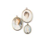 THREE MINIATURE PORTRAITS OF 19TH CENTURY LADIES Oval watercolours, 9 x 7.2cm, 9 x 7cm, 5.