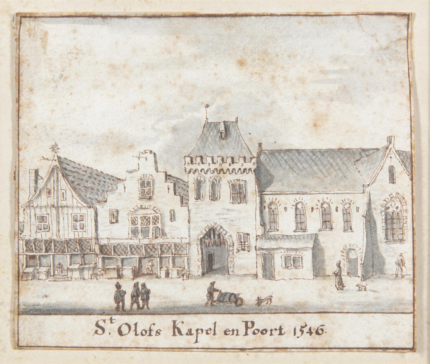 DUTCH SCHOOL St Olofs Kapel en Poort 1546, Watercolour, 7.5 x 9cm Framed - Image 2 of 3