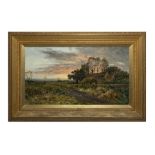 DANIEL SHERRIN (ENGLISH 1868 - 1940) Church at Sunset Oil on canvas, 60 x 106cm Signed