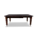 A VICTORIAN MAHOGANY EXTENDING DINING TABLE, the solid panel top with moulded edge,