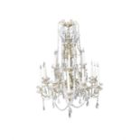 A FINE MID-VICTORIAN ORMOLU AND CRYSTAL CHANDELIER with twelve scroll branches, electrified,