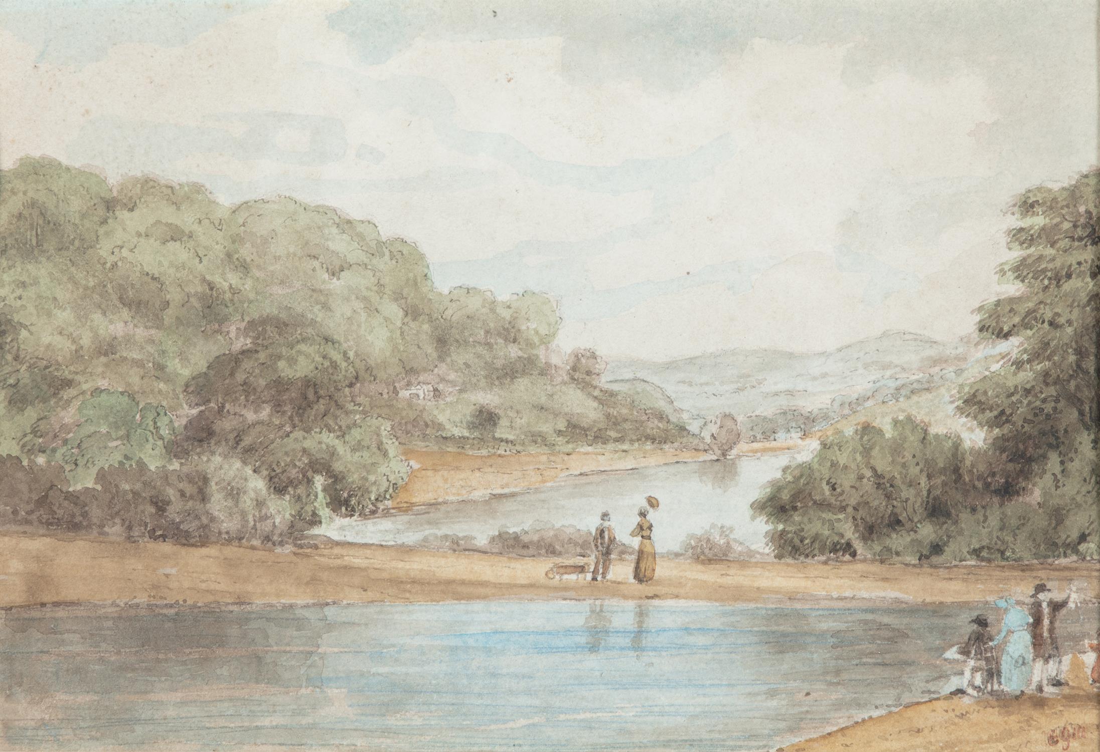 VICTORIAN SCHOOL Figures in a River Landscape Watercolour, 16.5 x 24.5cm Indistinctly signed - Image 2 of 4