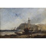 CONTINENTAL SCHOOL 19TH CENTURY Ships by the shoreline Oil on canvas, 19 x 29cm