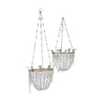 A PAIR OF 19TH CENTURY CIRCULAR BRASS AND GLASS BEAD CEILING LIGHTS, the frame decorated with