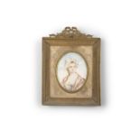 FRANÇOIS DUMONT (1751 - 1831) Miniature portrait of a young woman with a pink shawl Oval