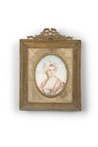 FRANÇOIS DUMONT (1751 - 1831) Miniature portrait of a young woman with a pink shawl Oval