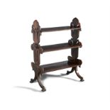 A VICTORIAN ROSEWOOD RECTANGULAR THREE TIER DUMBWAITER, or compact proportions, the shaped ends