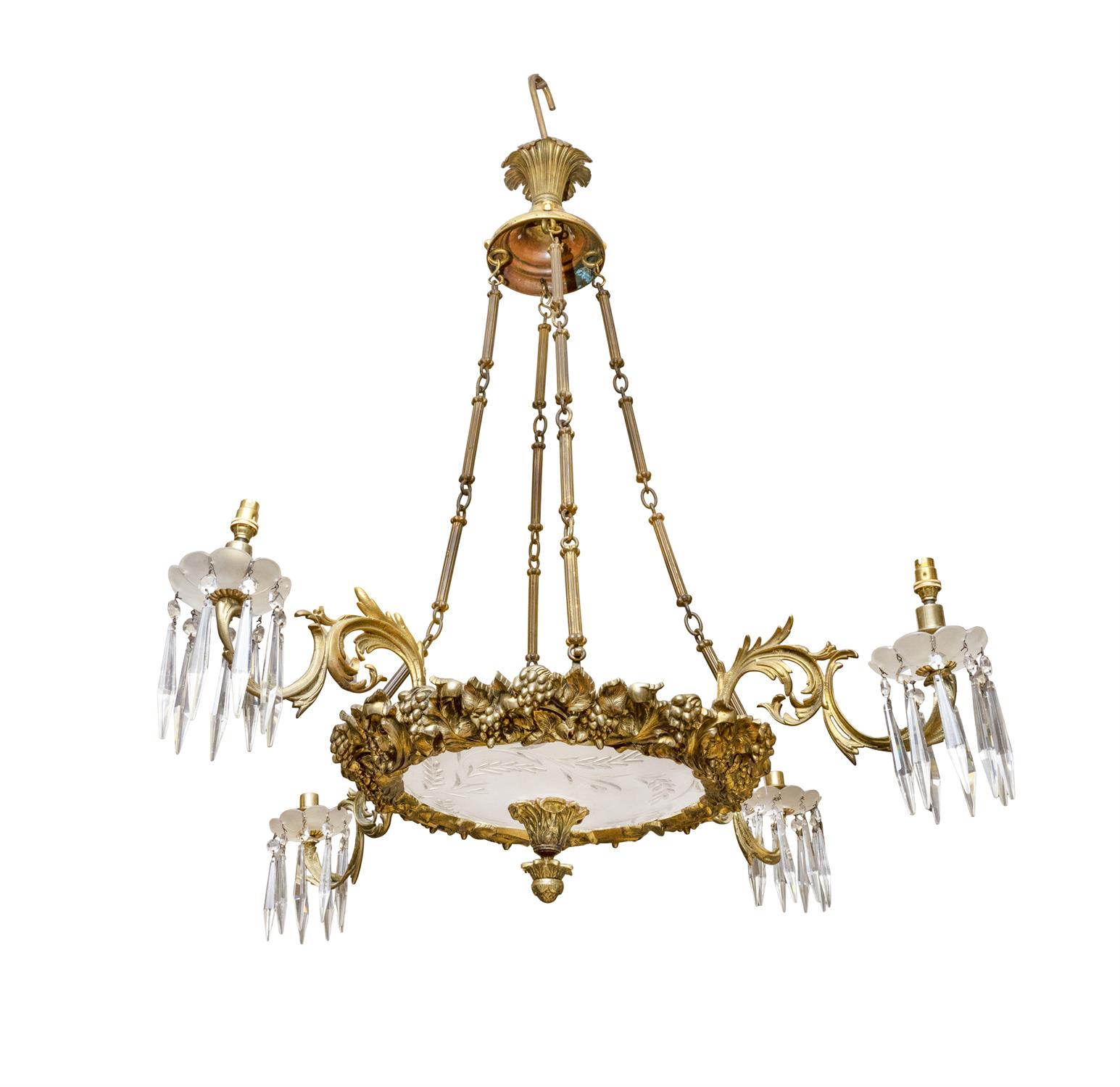 A VICTORIAN BRASS AND CUT GLASS FOUR BRANCH DISH LIGHT late 19th century the glass dish - Image 2 of 2