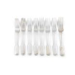 A COLLECTION OF EIGHT 19TH CENTURY FIDDLE PATTERN TABLE FORKS, of various dates and