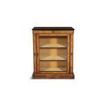 A VICTORIAN INLAID WALNUT SIDE CABINET, of rectangular form with ebonised moulded rim,