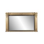 A WILLIAM IV GILTWOOD OVERMANTLE MIRROR of rectangular form, with reeded ebon slip,