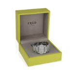 A LADY'S STAINLESS STEEL AND DIAMOND-SET 'MOVE ON' BRACELET WATCH, BY FRED PARIS,