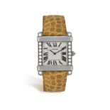 A LADY'S PLATINUM AND DIAMOND -SET 'TANK CHINOISE' WRISTWATCH, BY CARTIER, CIRCA 2005 18-jewel