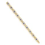 A SAPPHIRE, PEARL AND DIAMOND BRACELET Of openwork design, the fancy-link chain centring