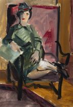 Norah McGuinness HRHA (1901-1980) At L'hote's Paris Oil on paper, 51 x 36cm (20 x 14¼") Signed
