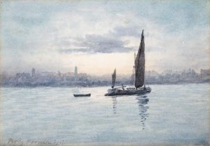 William Percy French (1854 - 1920) Boats on the Thames Watercolour, 17 x 24.5cm (6½ x