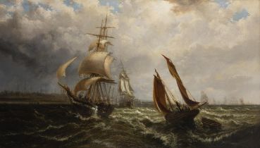 Thomas Rose Miles (1844-1916) Wind Against Tide off Yarmouth Oil on canvas, 60 x 105cm (23½ x